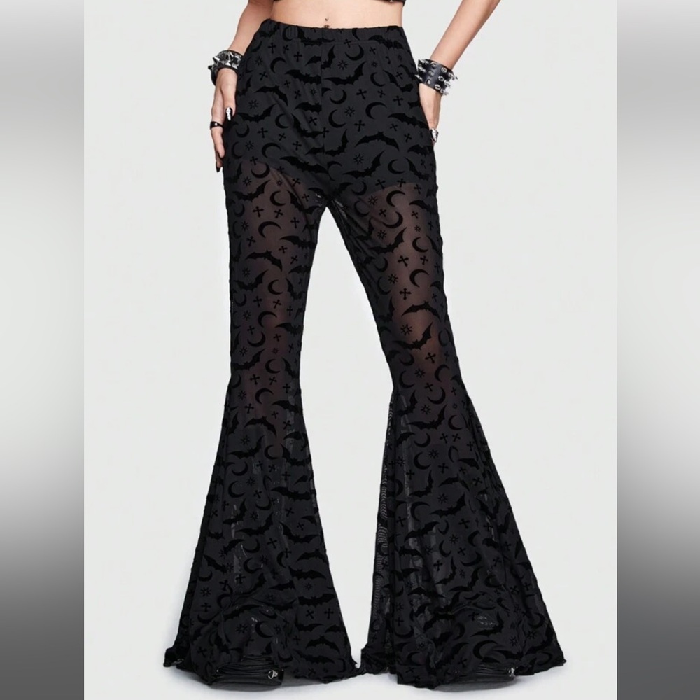 Black Sheer bat Flare Pants